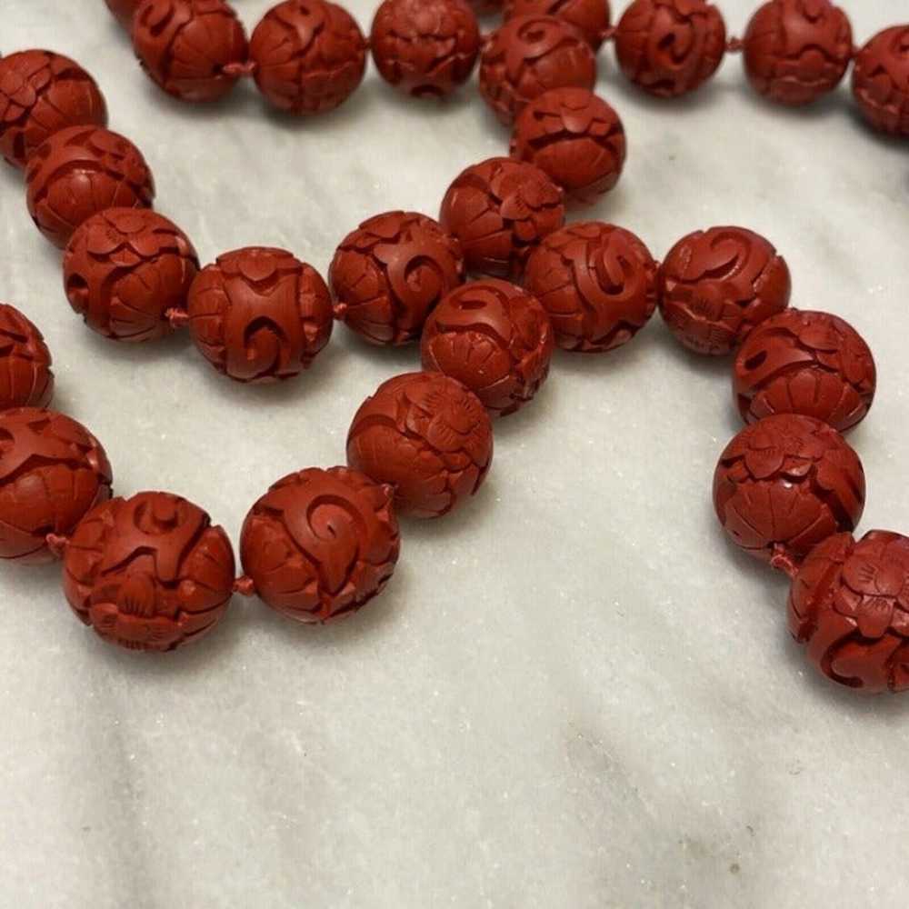 Vintage 29" Carved Red Faux Chinese faux cinnabar… - image 8