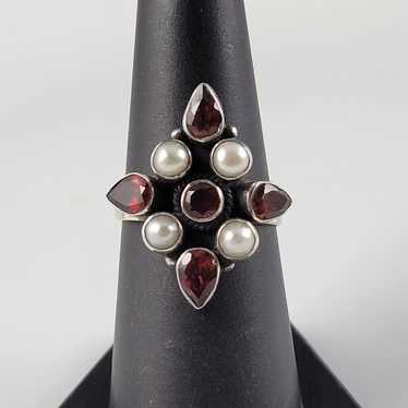 Vintage Garnet & Pearl hotsell Sterling Cluster Ring