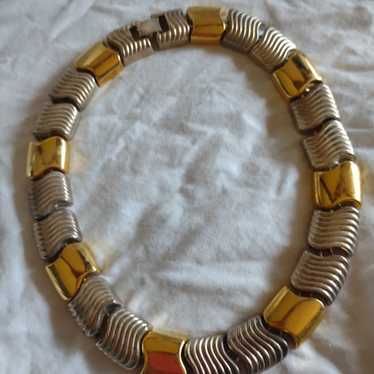 Bold gold silver tone choker necklace vintage 80s