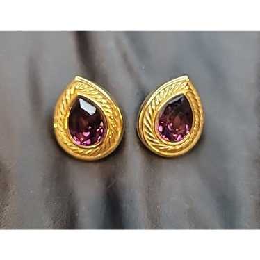 VINTAGE SWAROVSKI PEAR-SHAPED AMETHYST GOLD TONE … - image 1