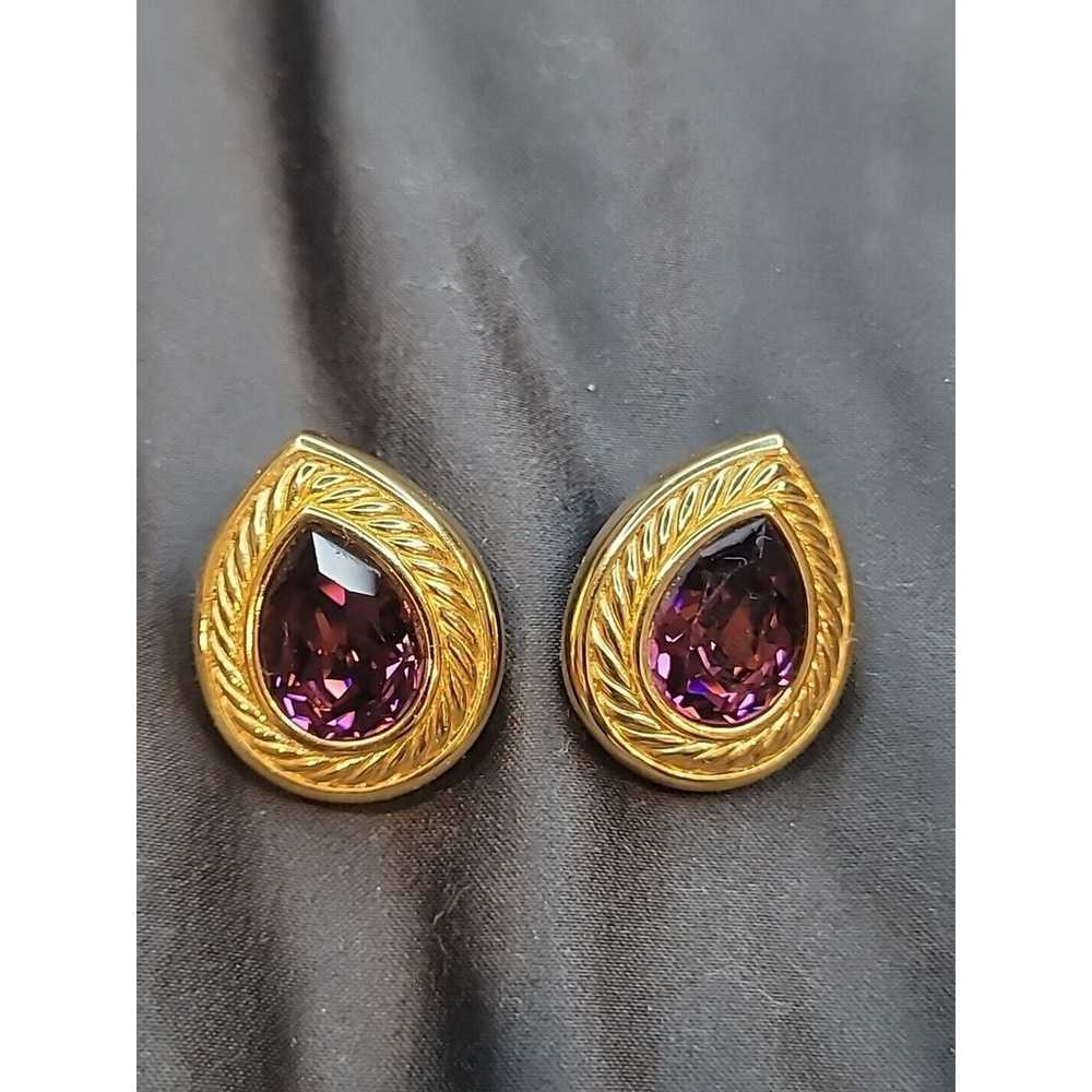 VINTAGE SWAROVSKI PEAR-SHAPED AMETHYST GOLD TONE … - image 2