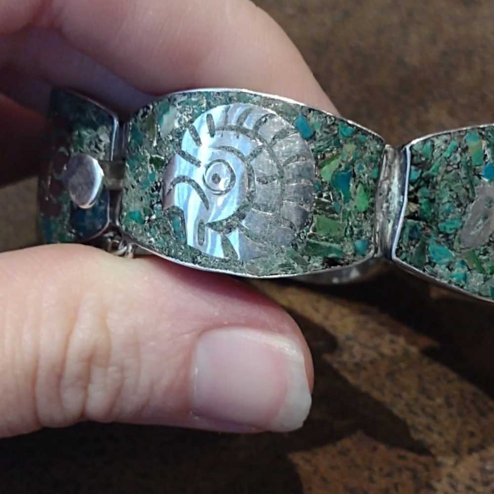 Techo Mexico Aztec Vintage sterling silver turquo… - image 7