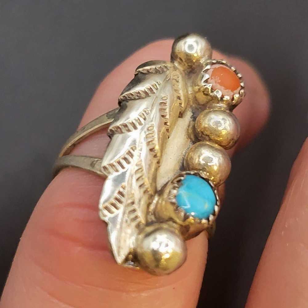 BEAUTIFUL VINTAGE STERLING SILVER TURQUOISE CORAL… - image 1