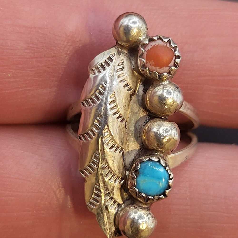 BEAUTIFUL VINTAGE STERLING SILVER TURQUOISE CORAL… - image 3