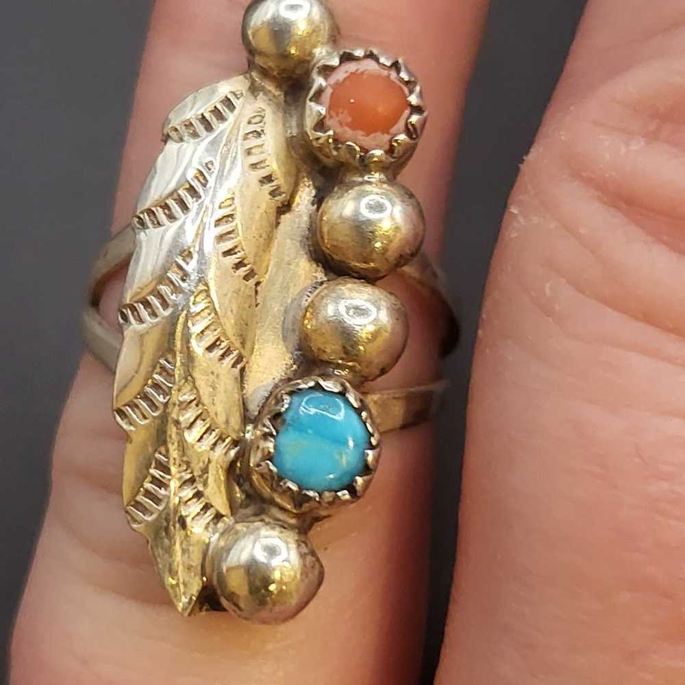 BEAUTIFUL VINTAGE STERLING SILVER TURQUOISE CORAL… - image 8