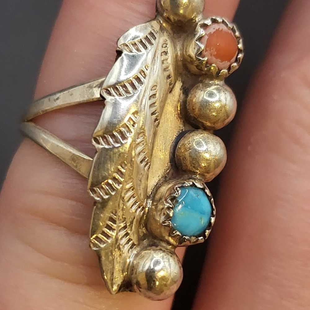 BEAUTIFUL VINTAGE STERLING SILVER TURQUOISE CORAL… - image 9