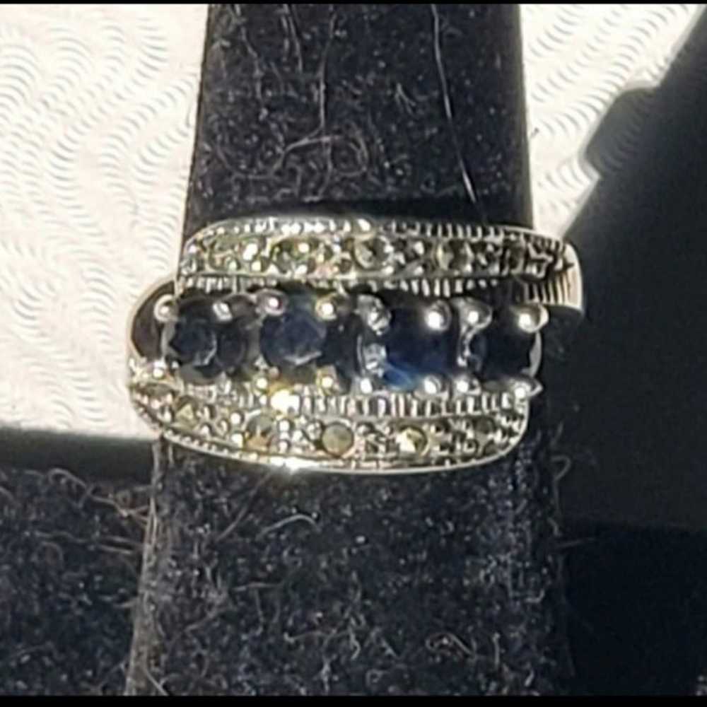 Sterling Sapphire & Marcasite Ring - image 1