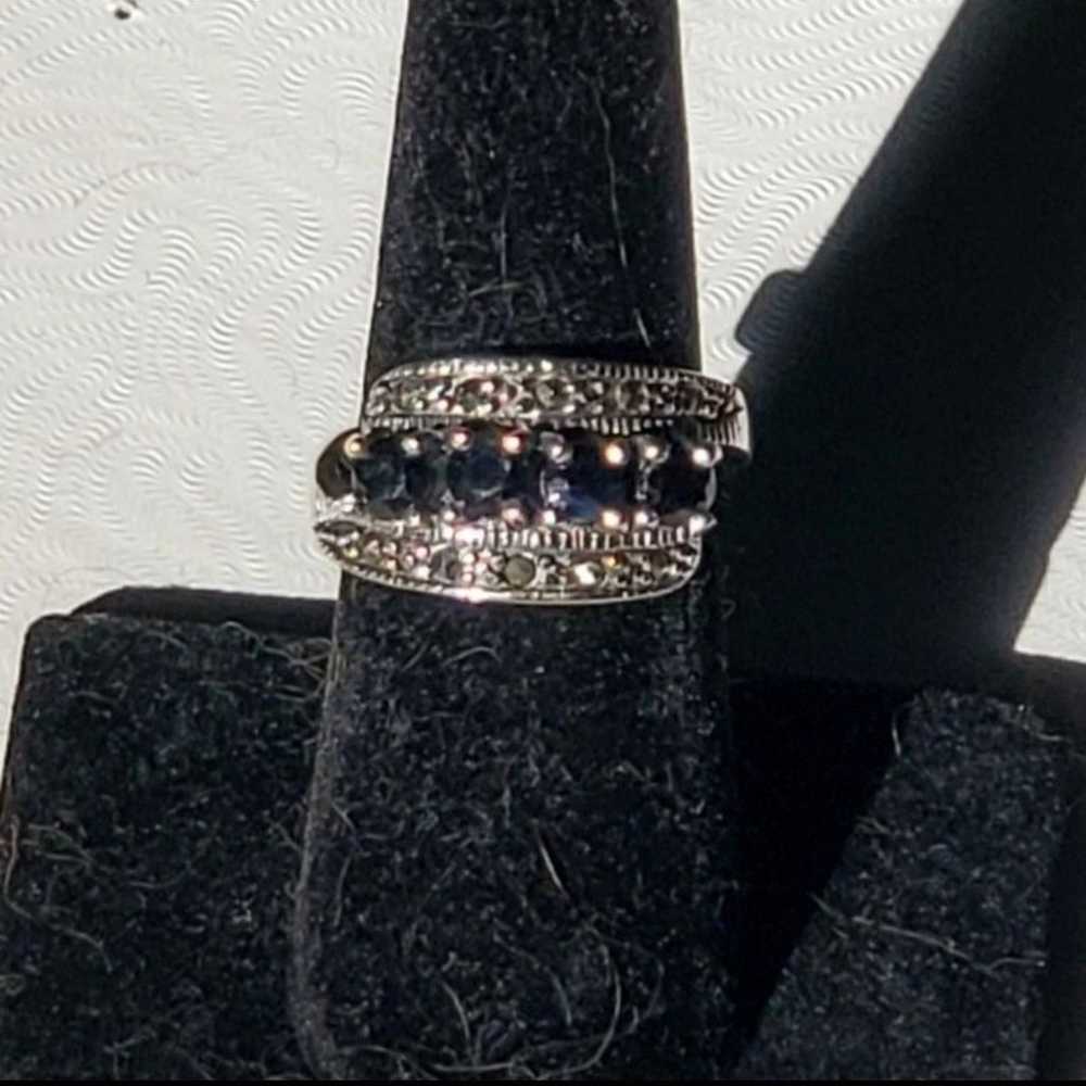 Sterling Sapphire & Marcasite Ring - image 3