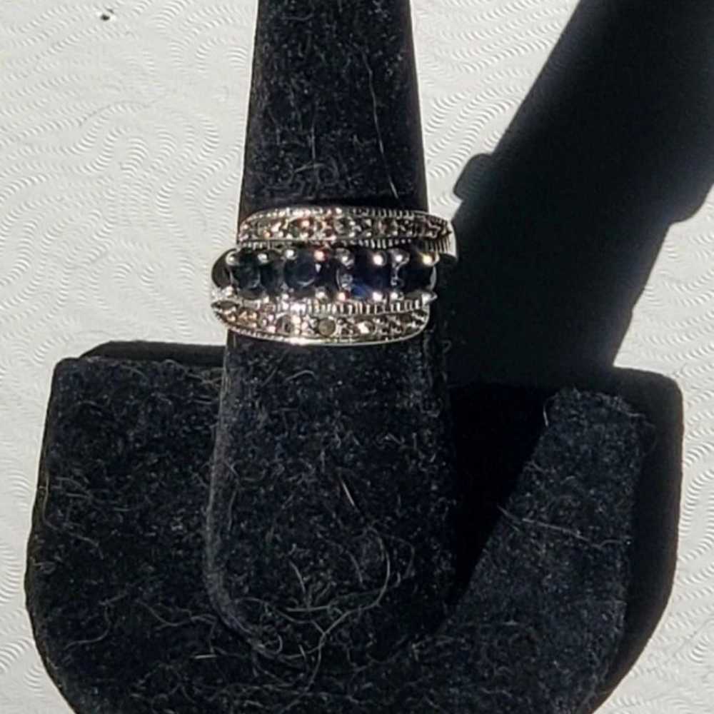 Sterling Sapphire & Marcasite Ring - image 5