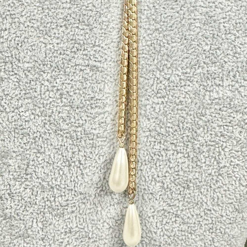 Vintage Gold Plated Faux Pearl Adjustable Bolo La… - image 2