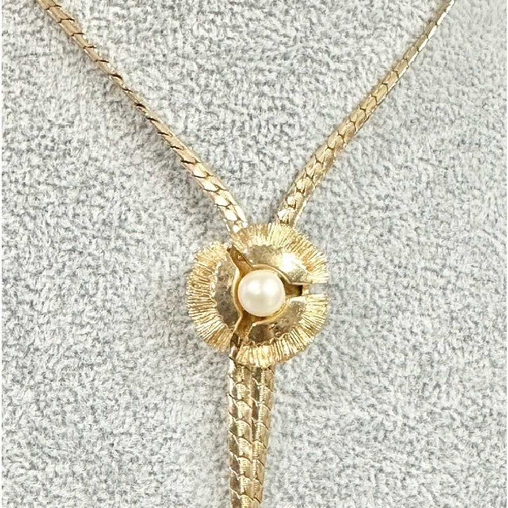 Vintage Gold Plated Faux Pearl Adjustable Bolo La… - image 3