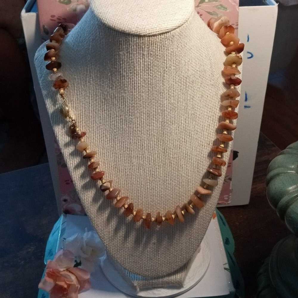 Vintage Les Bernard ivory & coral nugget necklace… - image 2