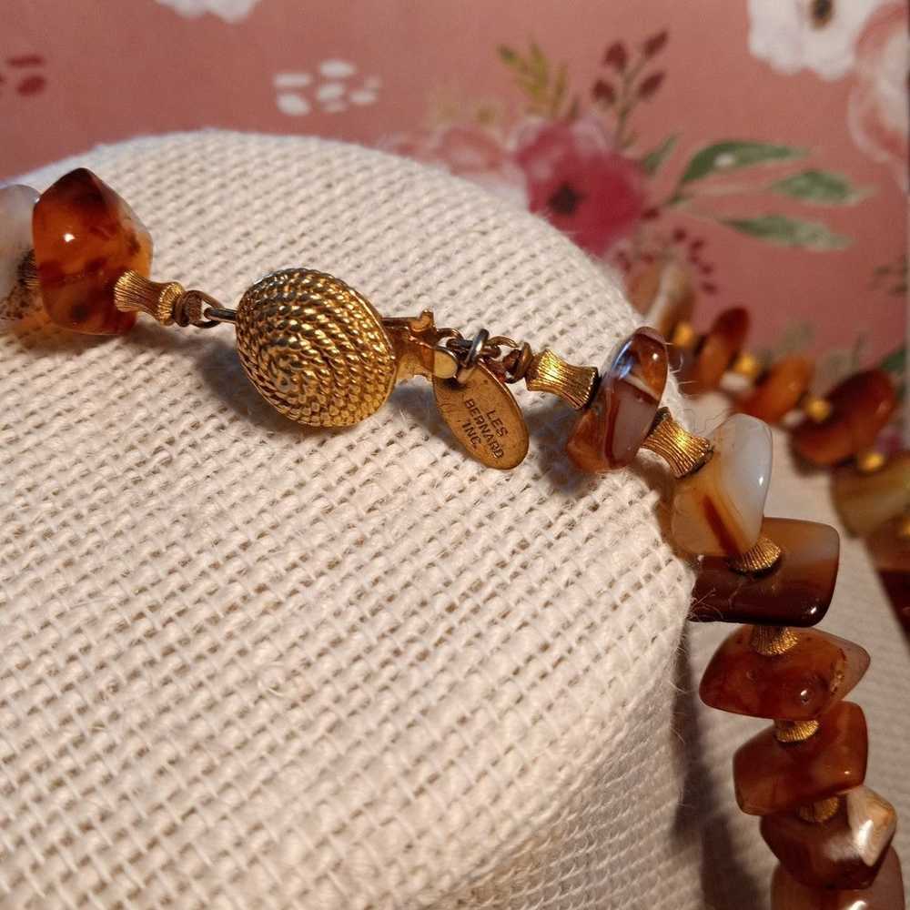 Vintage Les Bernard ivory & coral nugget necklace… - image 5