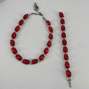 Vintage Caro red and silver necklace and bracelet 