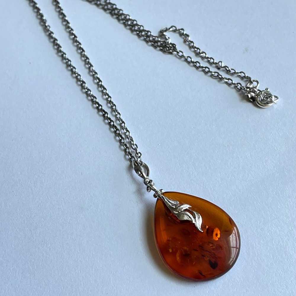 Sterling silver Amber Gemstone pendant vintage ne… - image 2