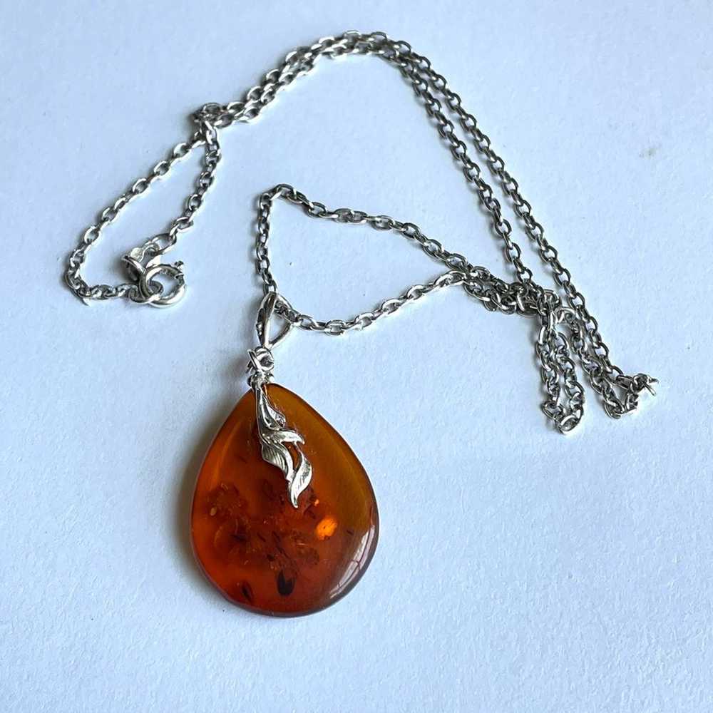 Sterling silver Amber Gemstone pendant vintage ne… - image 3