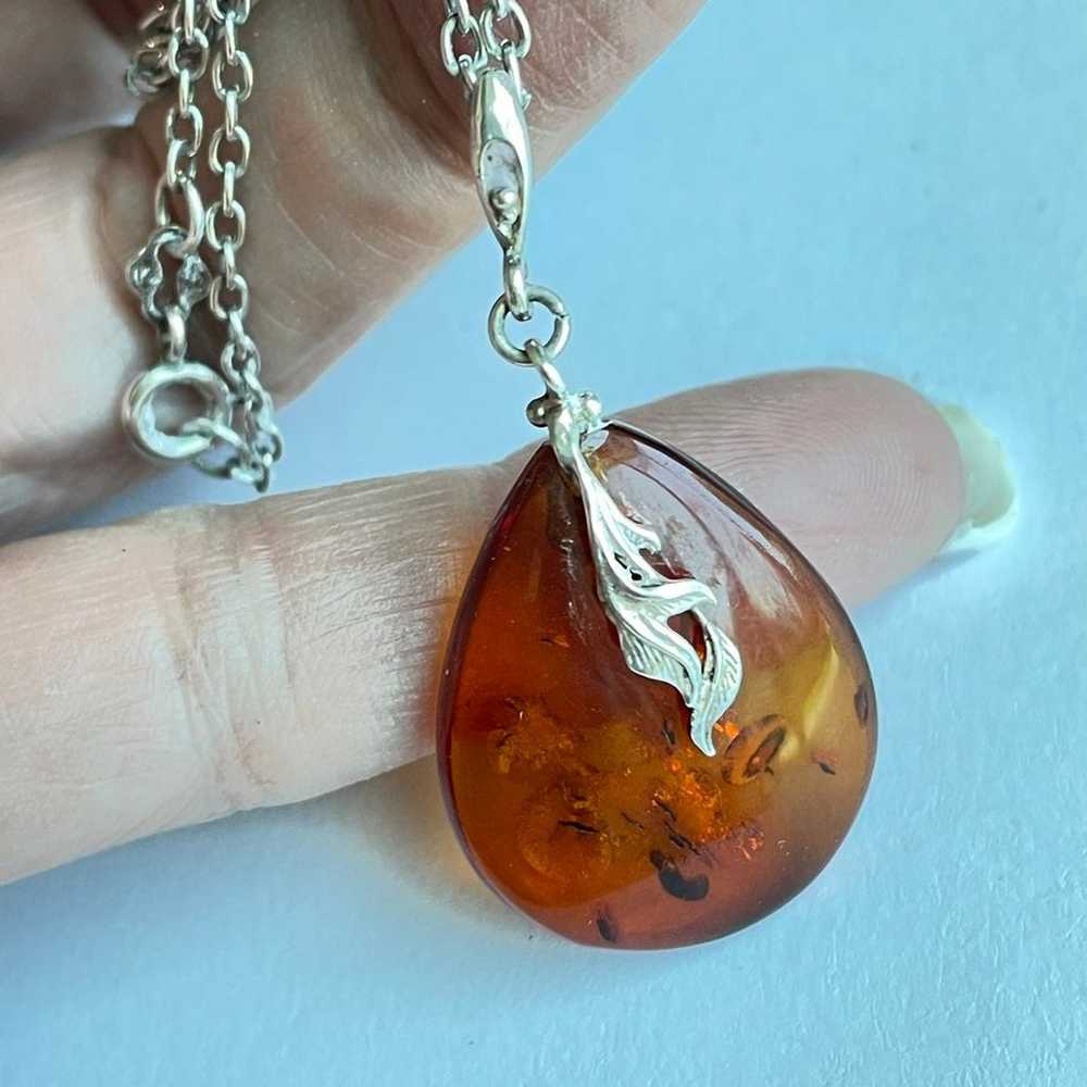 Sterling silver Amber Gemstone pendant vintage ne… - image 4