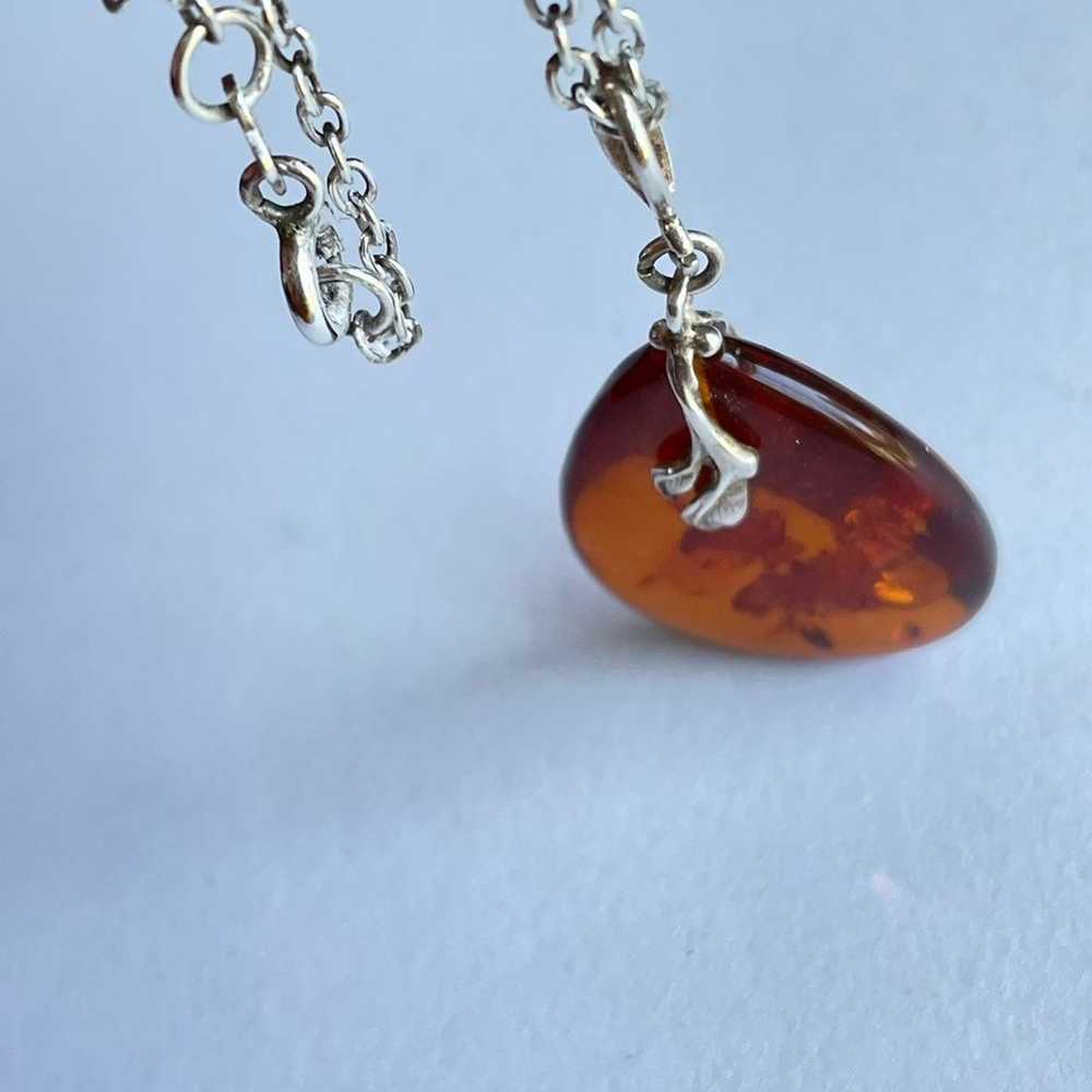 Sterling silver Amber Gemstone pendant vintage ne… - image 5