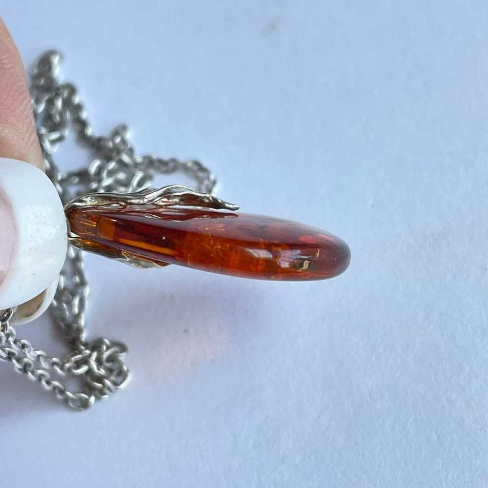 Sterling silver Amber Gemstone pendant vintage ne… - image 6