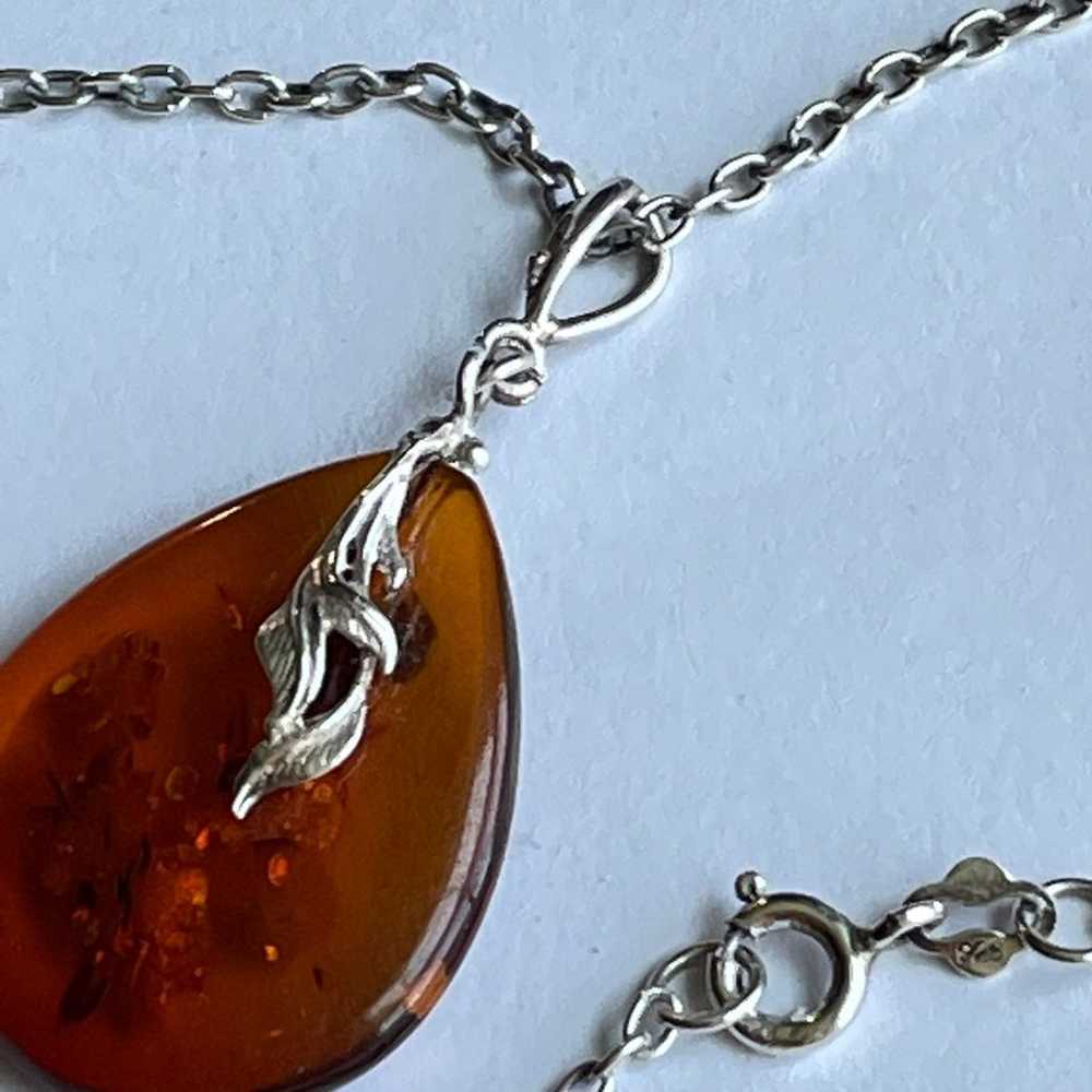 Sterling silver Amber Gemstone pendant vintage ne… - image 8