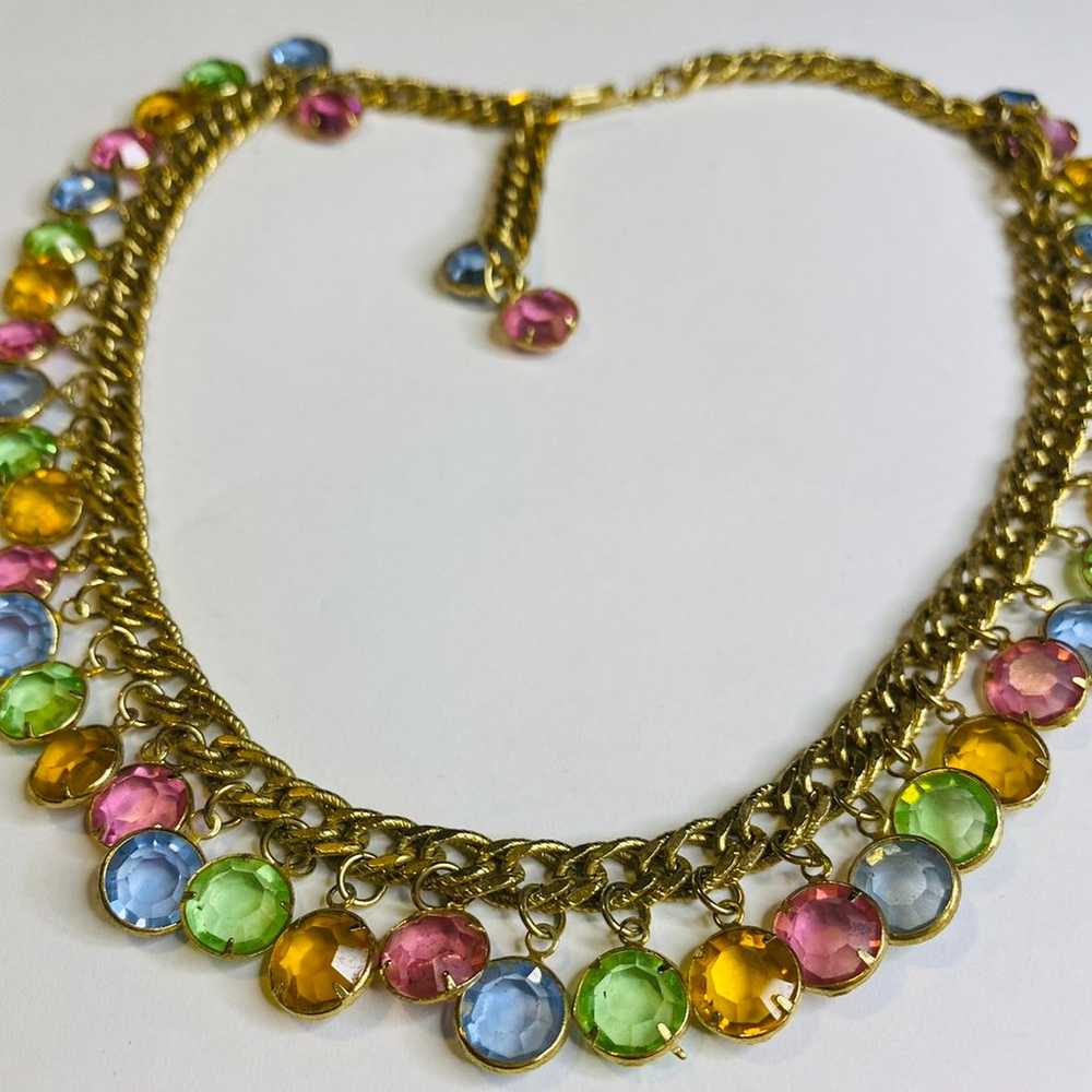 Vintage bezel set Austrian necklace - image 2