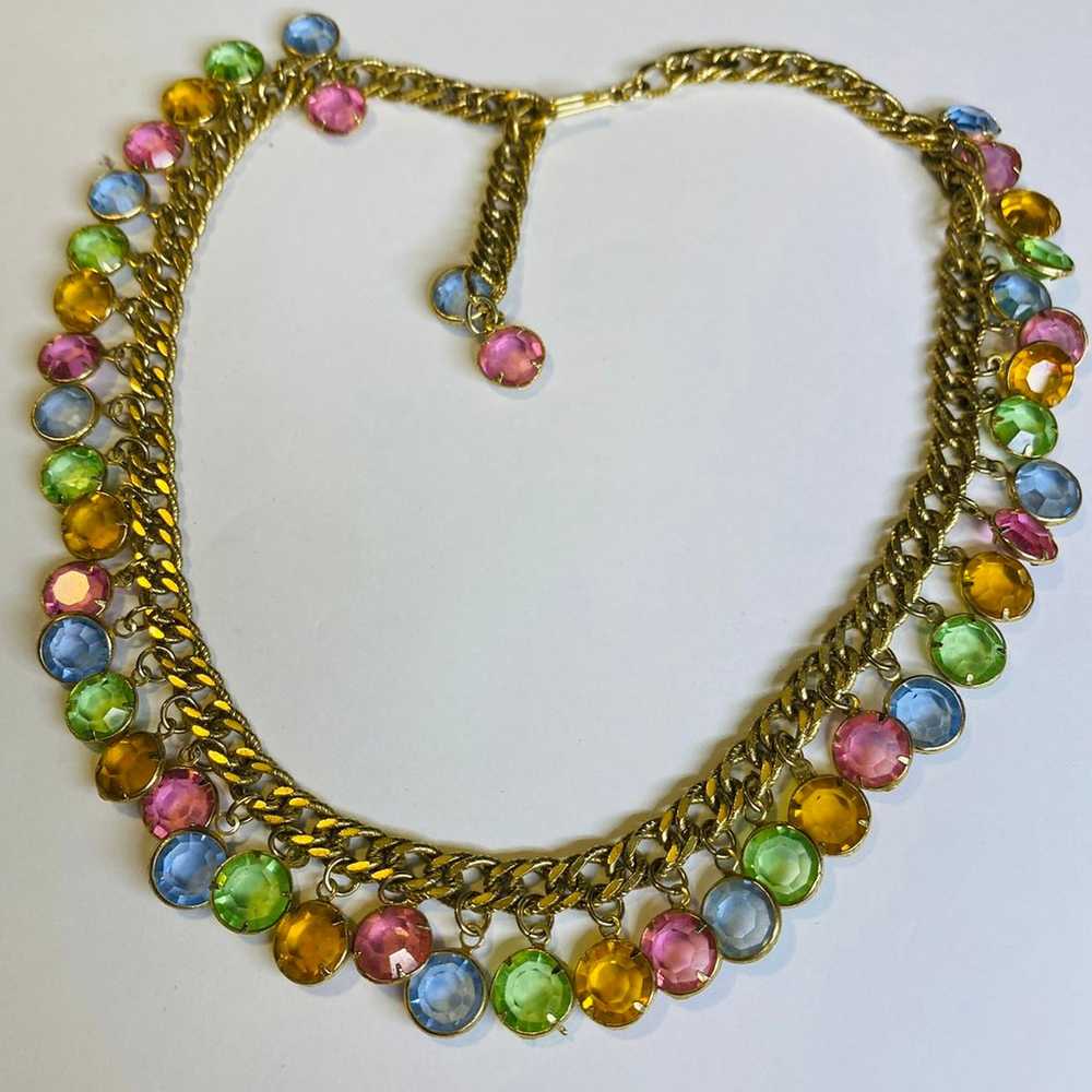 Vintage bezel set Austrian necklace - image 4