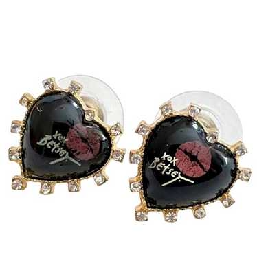 Vintage Y2K Betsey Johnson black heart earrings