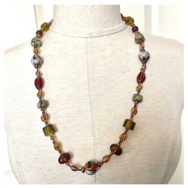 Brown and green vintage glass beaded necklace