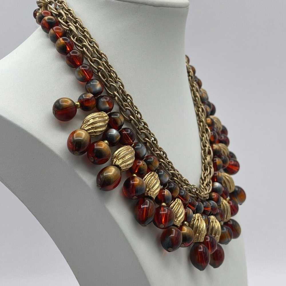 Vintage Kramer Bib Necklace, Three Layers, Carame… - image 2