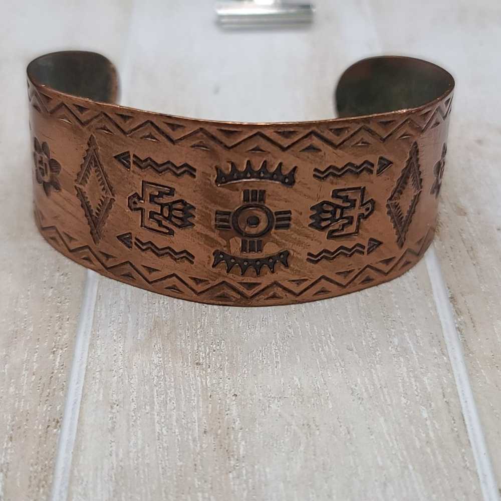 Signed Native American Navajo Jewelry Copper Cuff… - image 1