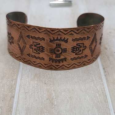 Signed Native American Navajo Jewelry Copper Cuff 