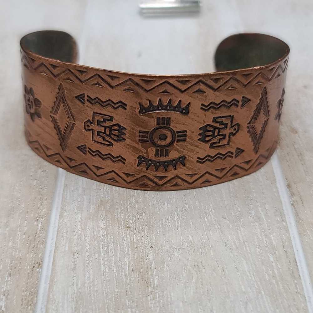 Signed Native American Navajo Jewelry Copper Cuff… - image 2