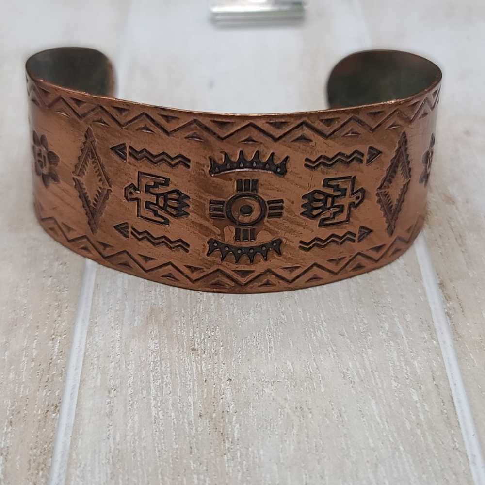 Signed Native American Navajo Jewelry Copper Cuff… - image 6