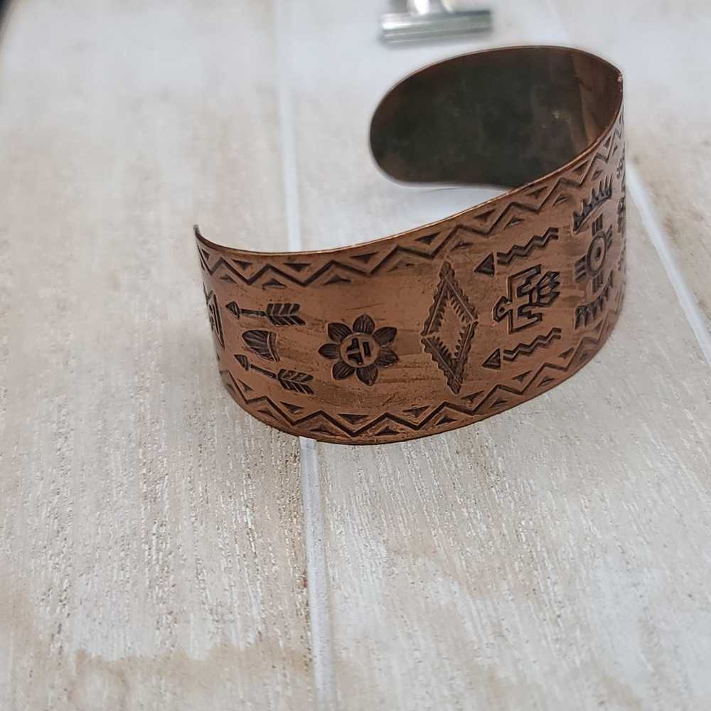 Signed Native American Navajo Jewelry Copper Cuff… - image 8