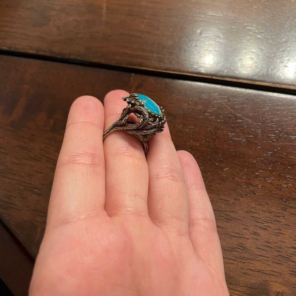 Unique Vintage Sterling Branch Set Turquoise Ring - image 10