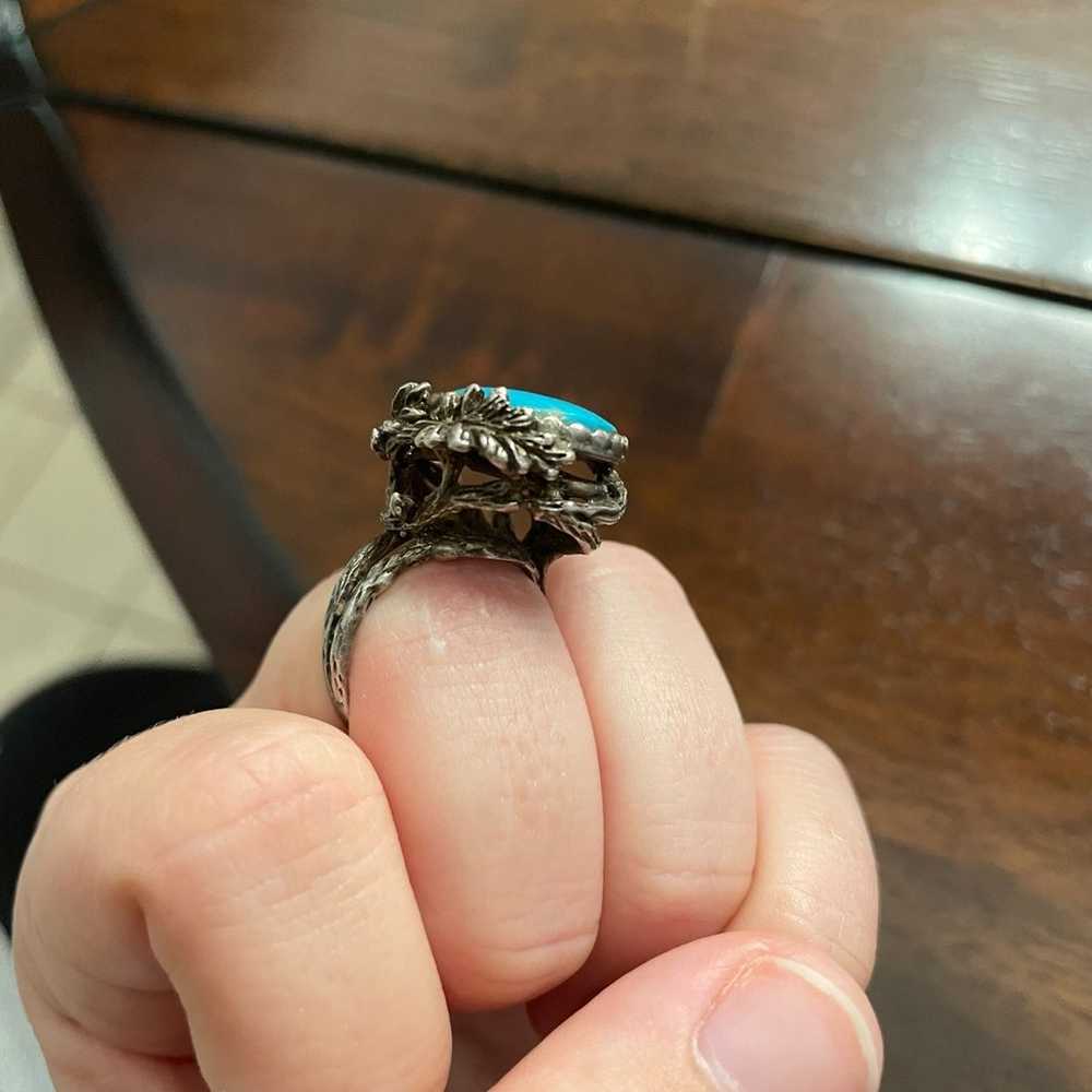 Unique Vintage Sterling Branch Set Turquoise Ring - image 11