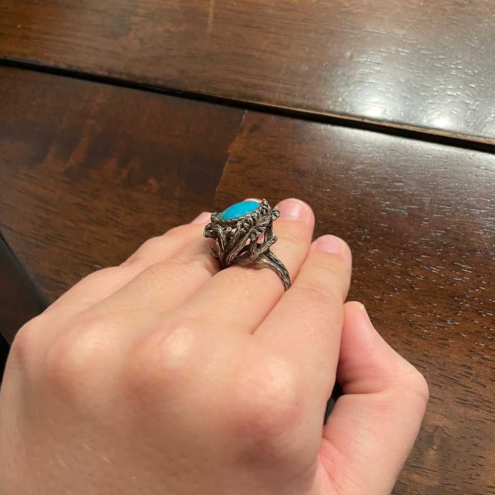 Unique Vintage Sterling Branch Set Turquoise Ring - image 12