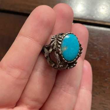 Unique Vintage Sterling Branch Set Turquoise Ring - image 1