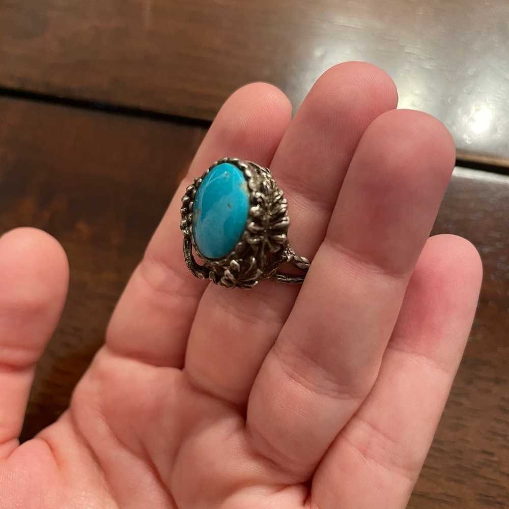 Unique Vintage Sterling Branch Set Turquoise Ring - image 2