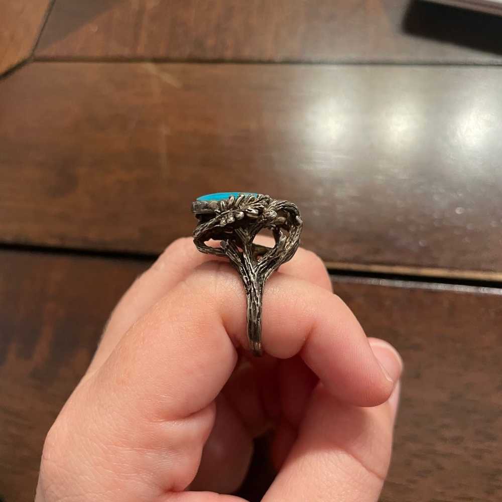 Unique Vintage Sterling Branch Set Turquoise Ring - image 3