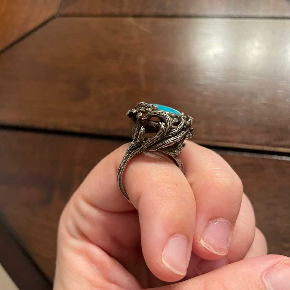 Unique Vintage Sterling Branch Set Turquoise Ring - image 4