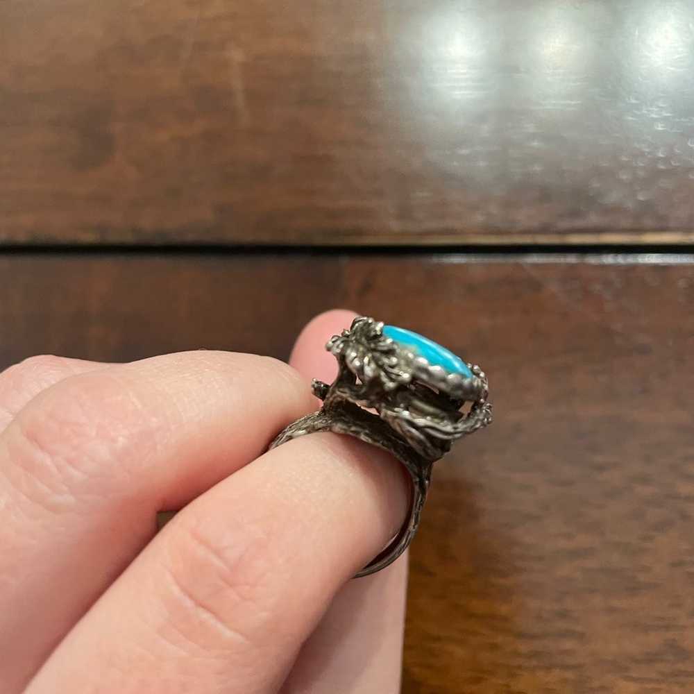 Unique Vintage Sterling Branch Set Turquoise Ring - image 5