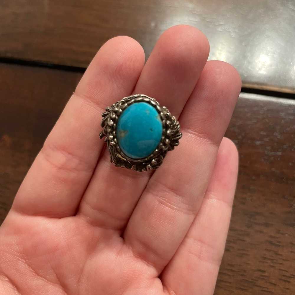 Unique Vintage Sterling Branch Set Turquoise Ring - image 8