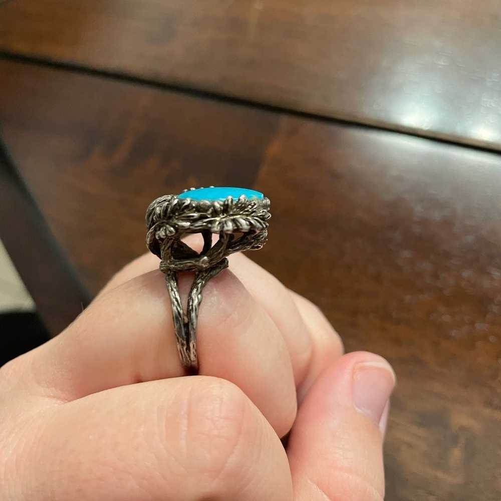 Unique Vintage Sterling Branch Set Turquoise Ring - image 9