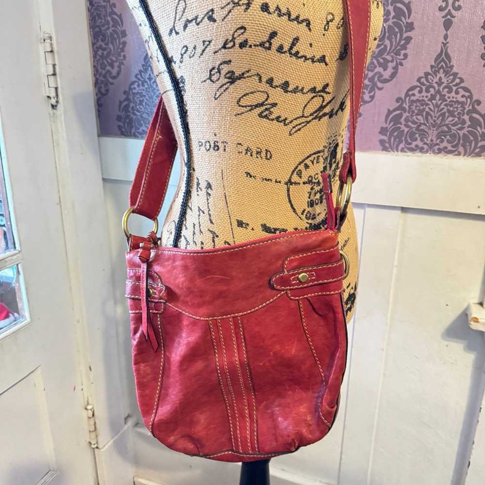 Fossil VTG red leather Fossil crossbody bag - image 1