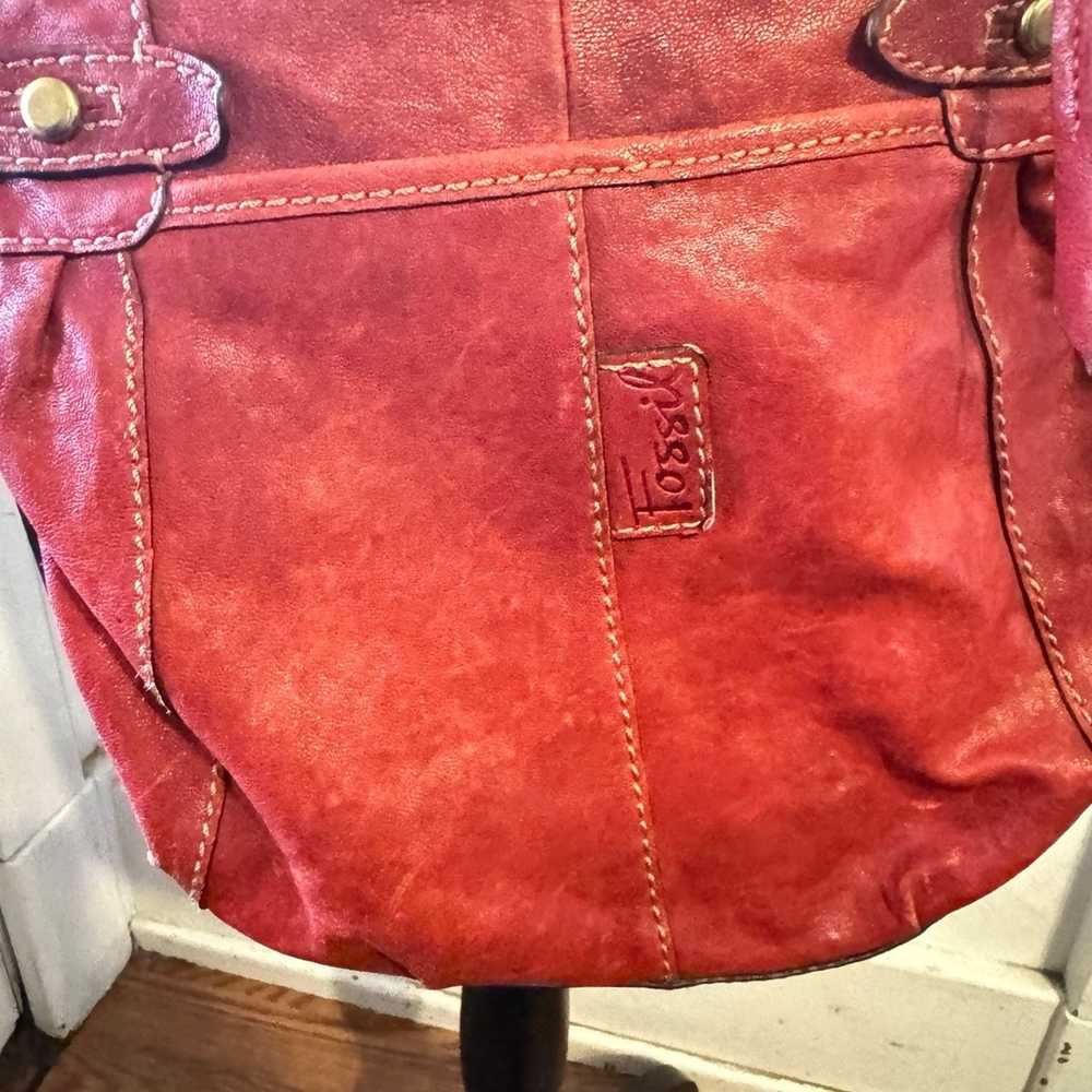 Fossil VTG red leather Fossil crossbody bag - image 2