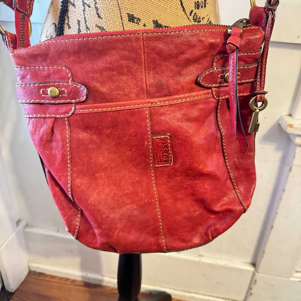 Fossil VTG red leather Fossil crossbody bag - image 4