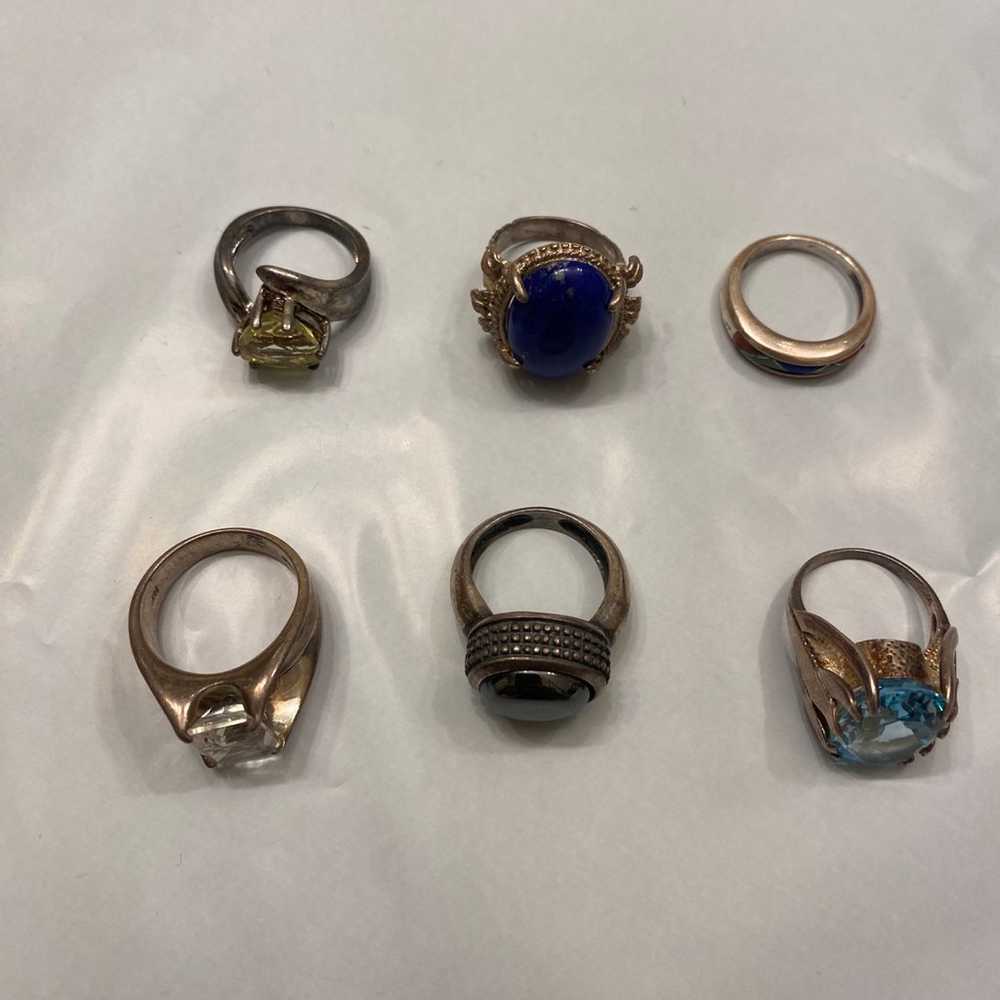 6 vintage 90s silver 925 rings with gems - image 1