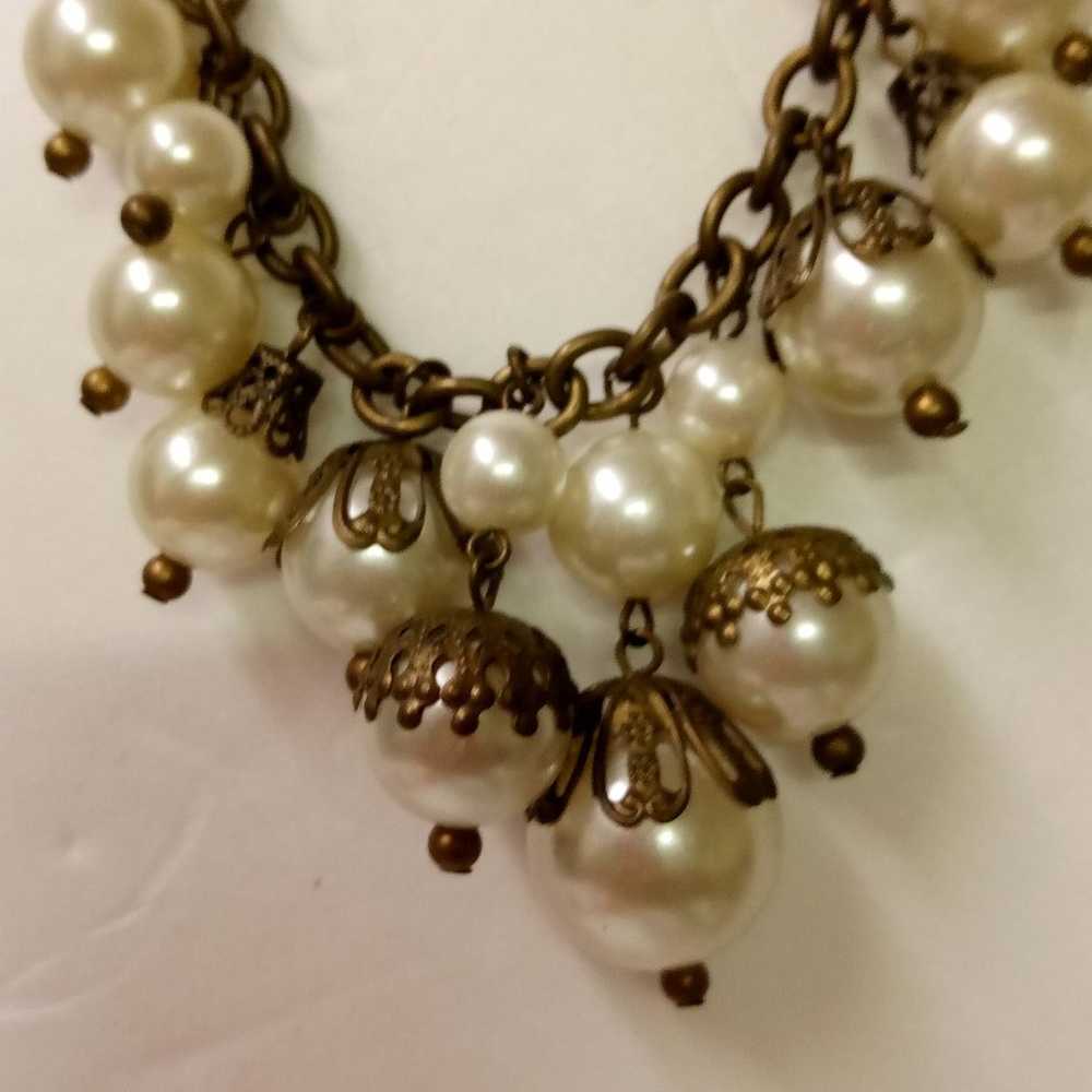 Vintage Choker Cluster of Pearls 1/2 Metal Filigr… - image 2