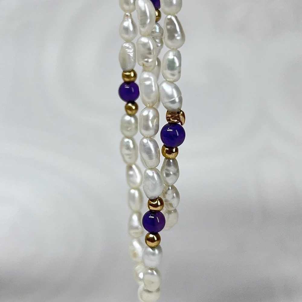 14k Dainty Freshwater Pear, Amethyst and 14K Gold… - image 3